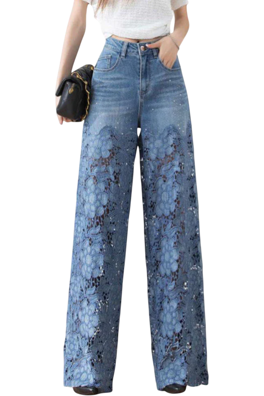 Jasiel | Floral Lace Denim Palazzo Pants