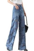 Jasiel | Pantalon Palazzo en Jean et Dentelle avec Broderie Florale