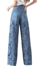 Jasiel | Pantalon Palazzo en Jean et Dentelle avec Broderie Florale