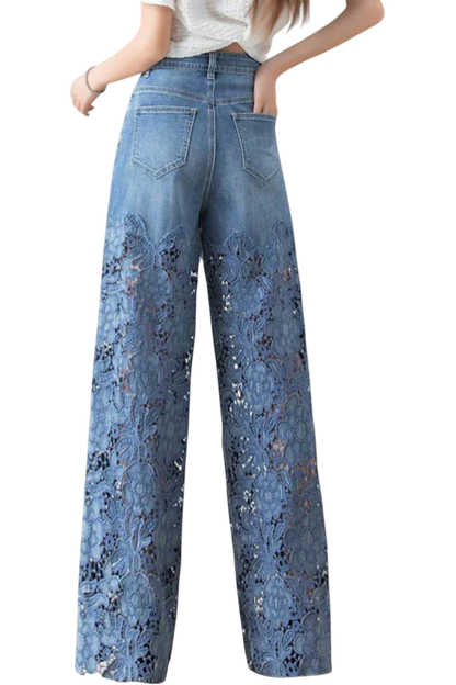 Jasiel | Floral Lace Denim Palazzo Pants