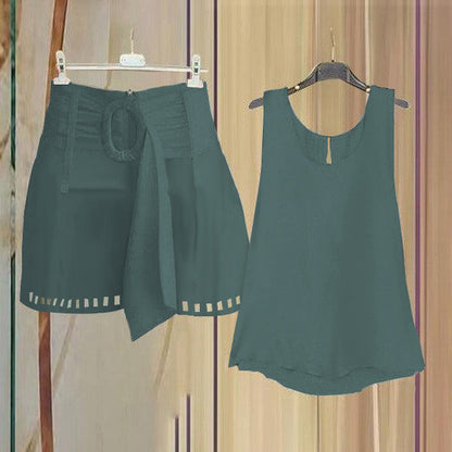 Fresh Sleeveless Green Two Piece Set