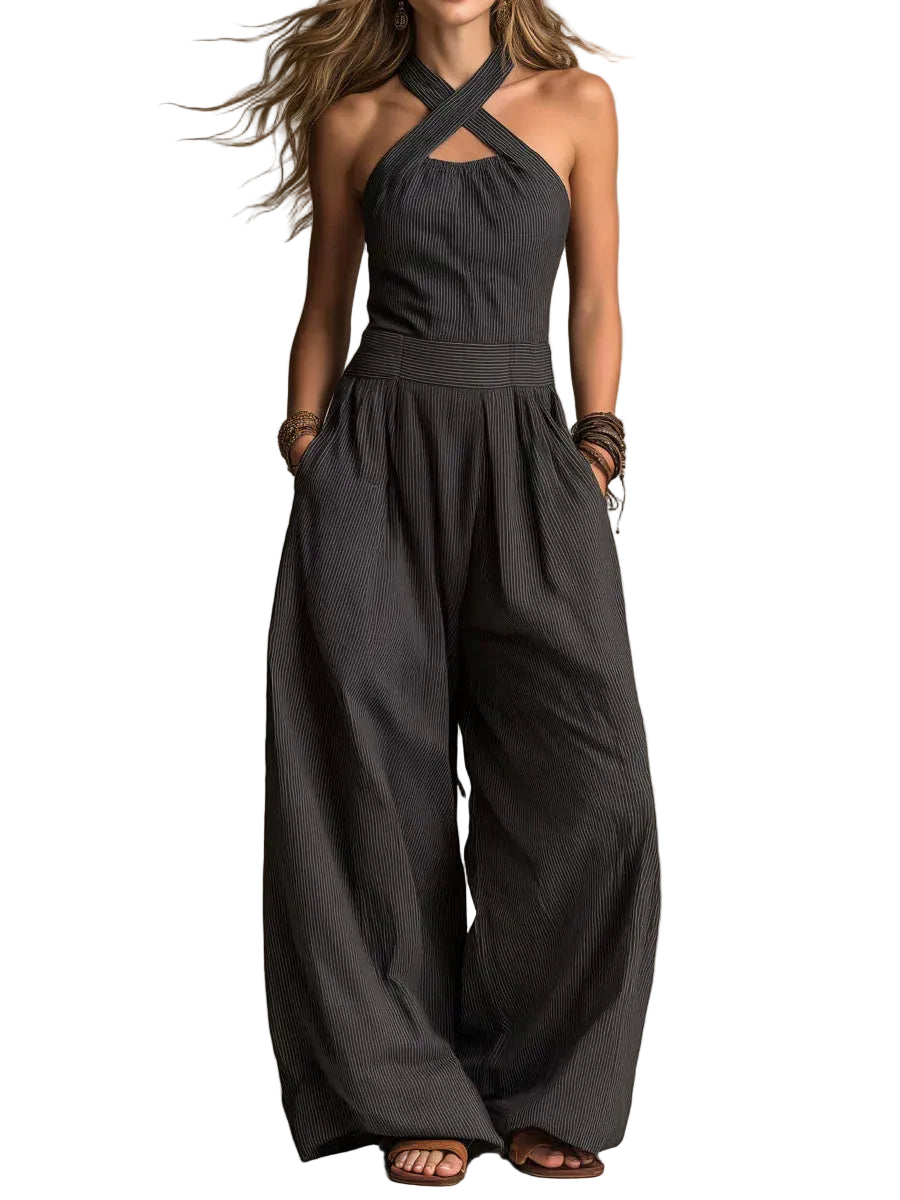 Bianca | Elegant Crossover Linen-Cotton Jumpsuit