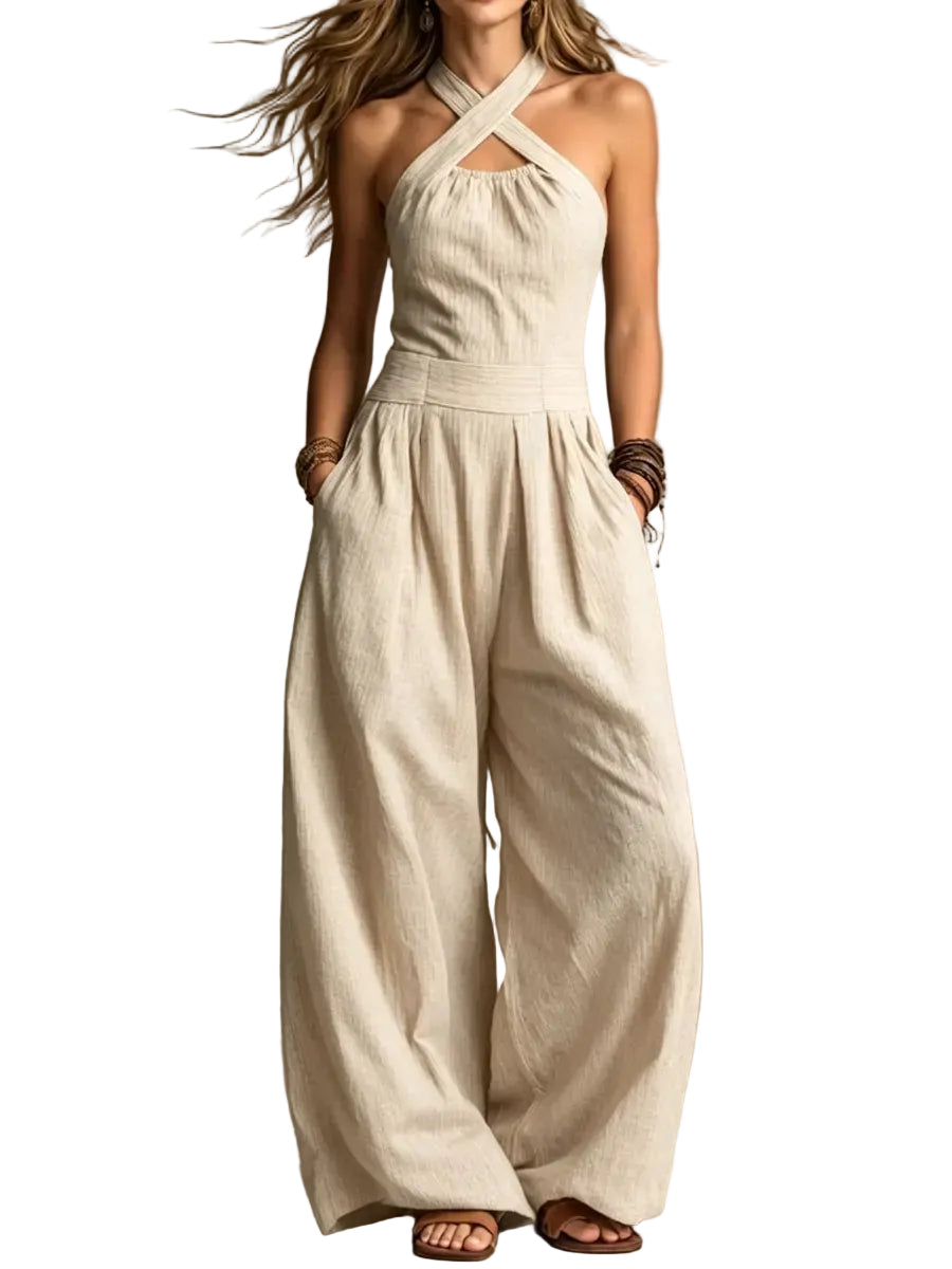 Bianca | Elegant Crossover Linen-Cotton Jumpsuit
