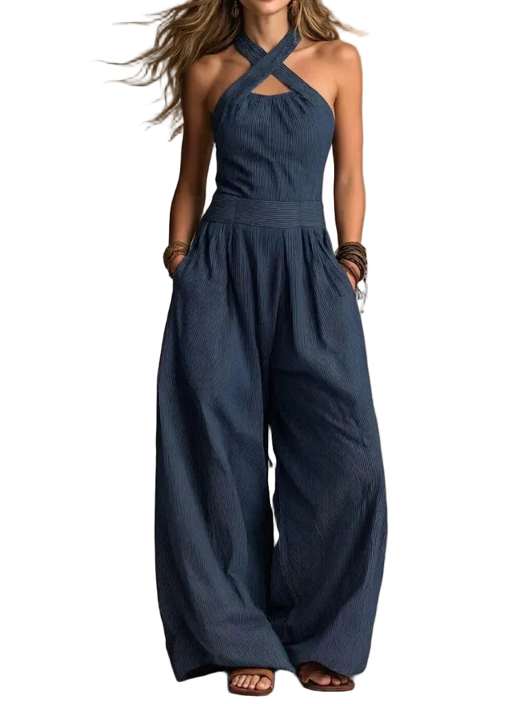 Bianca | Elegant Crossover Linen-Cotton Jumpsuit