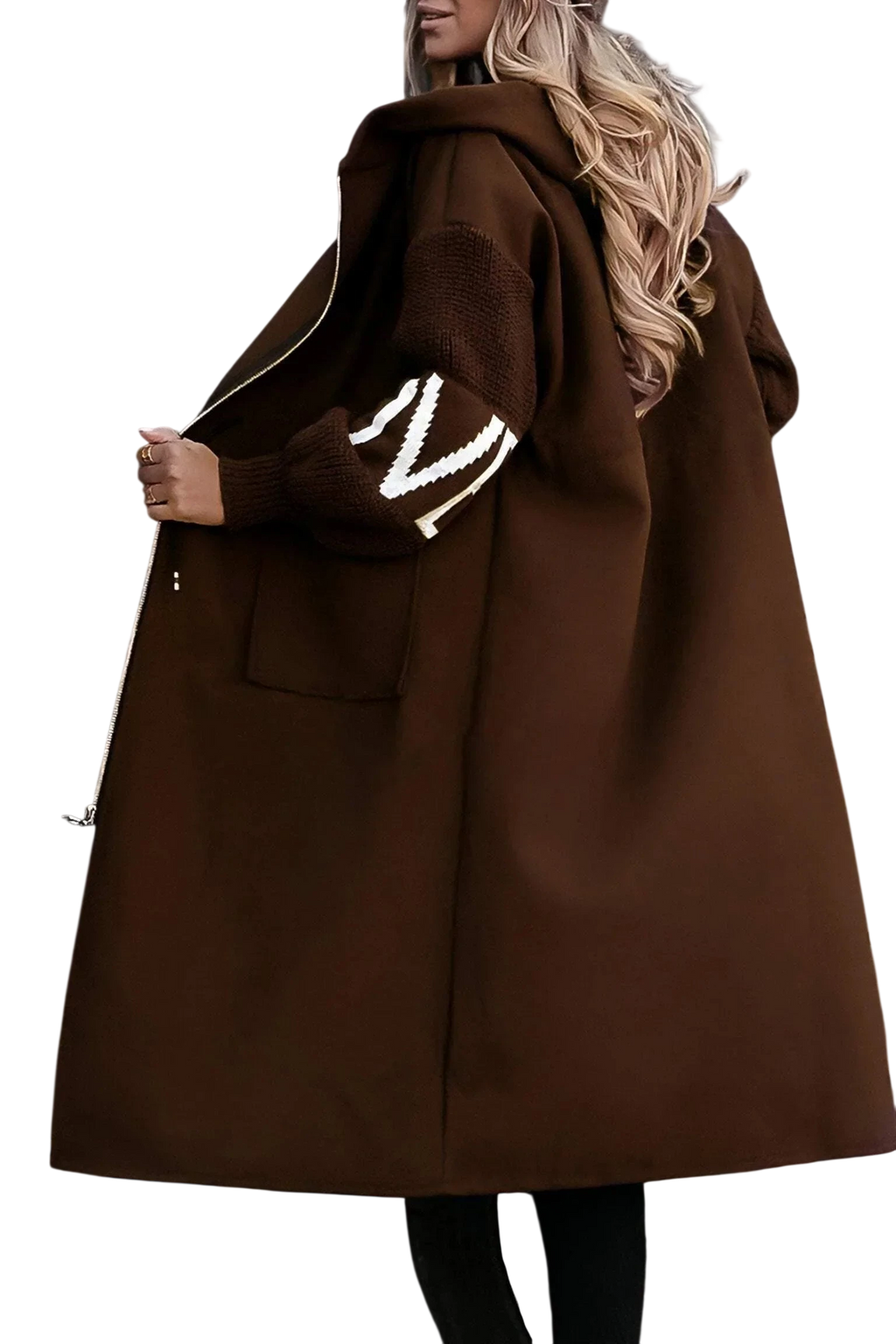 Noa - Long manteau à capuche avec manches tricotées