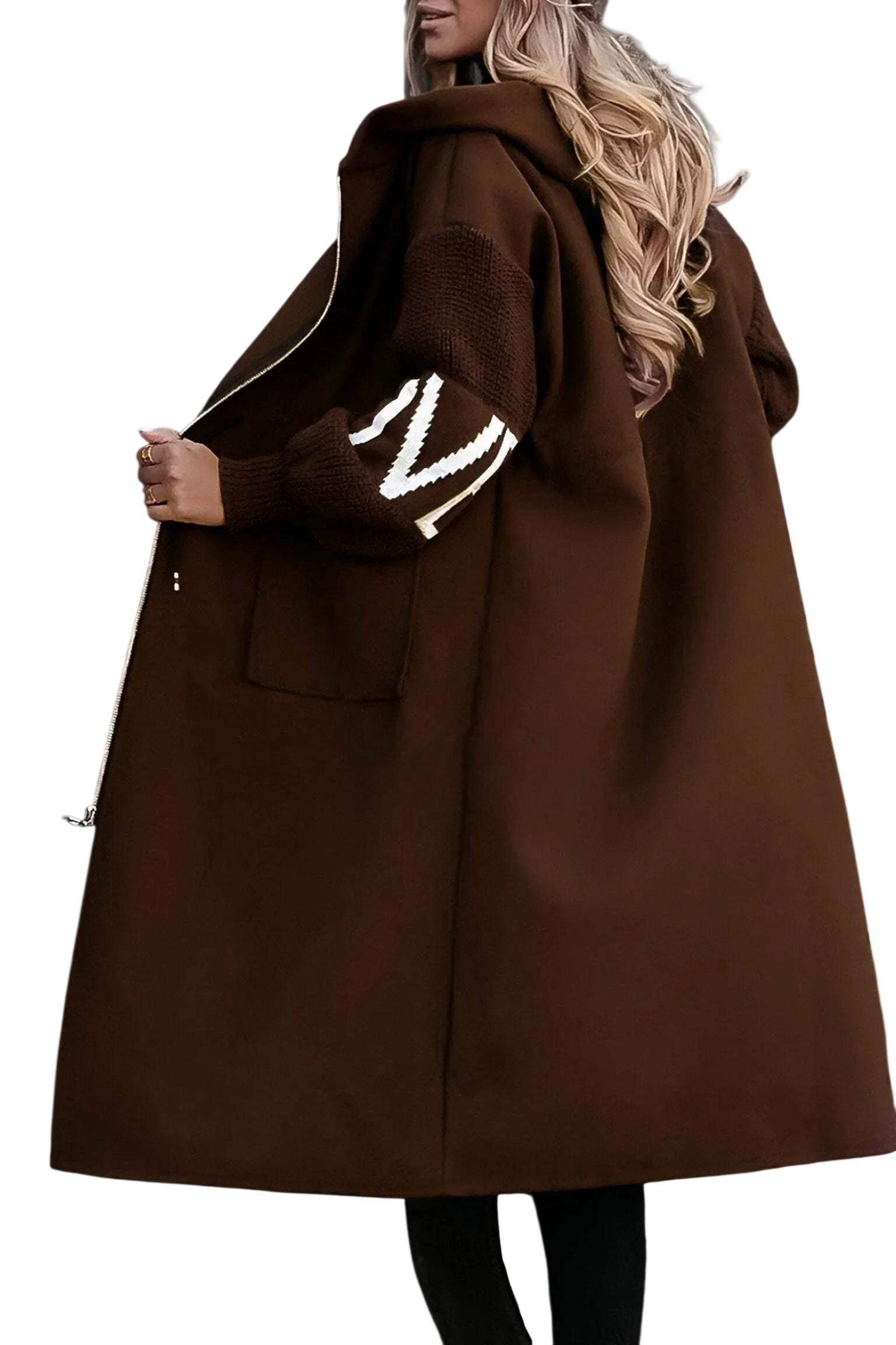 Noa - Long manteau à capuche avec manches tricotées