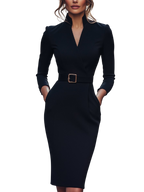 Camille™ | Robe fourreau noire ceinturée