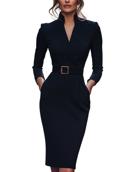 Camille | Black Belted Sheath Dress