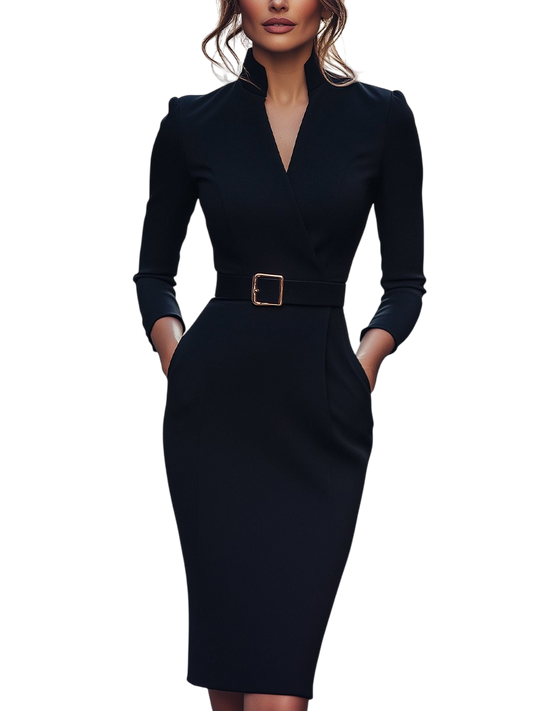 Camille | Black Belted Sheath Dress