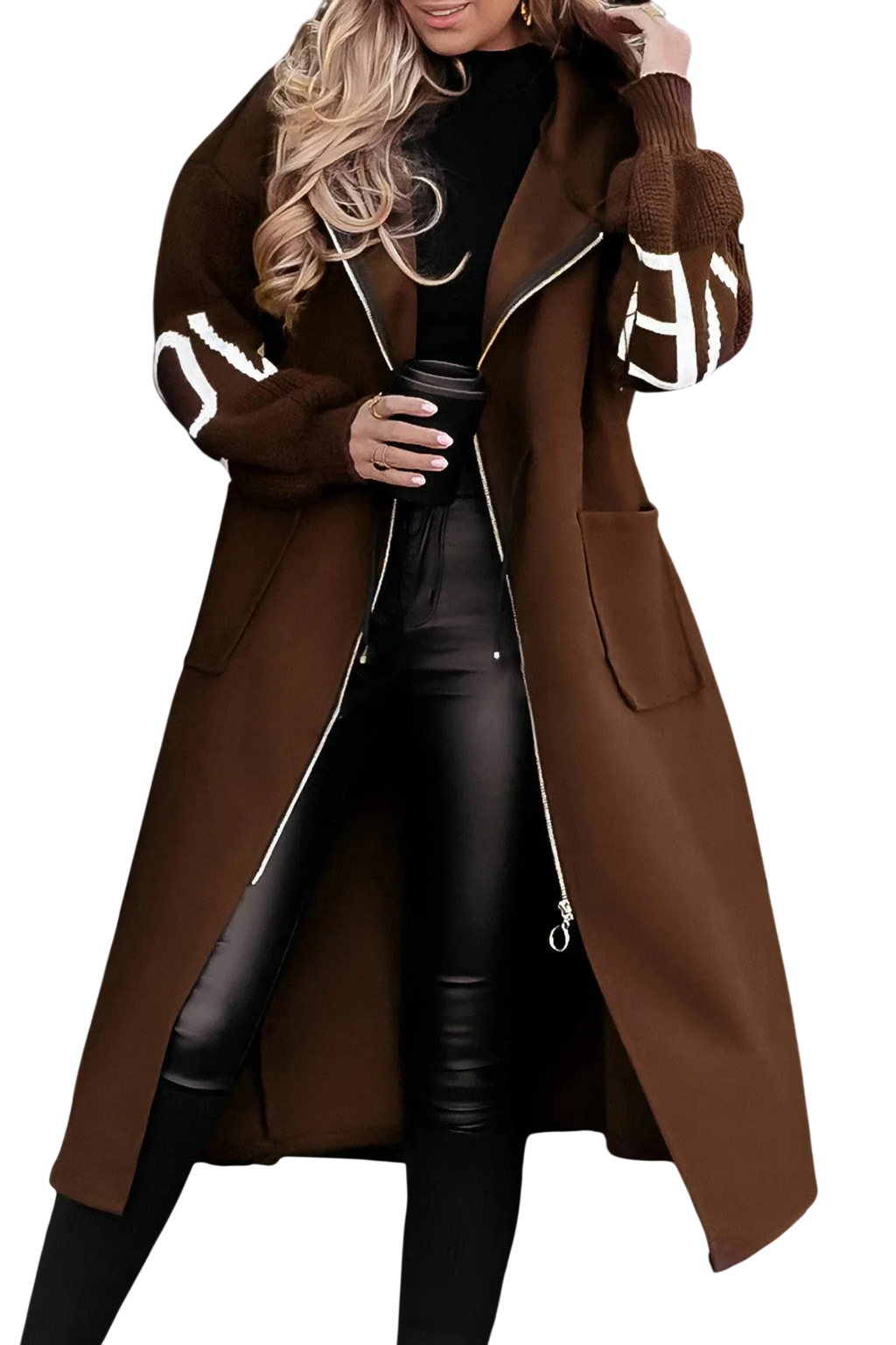 Noa - Long manteau à capuche avec manches tricotées