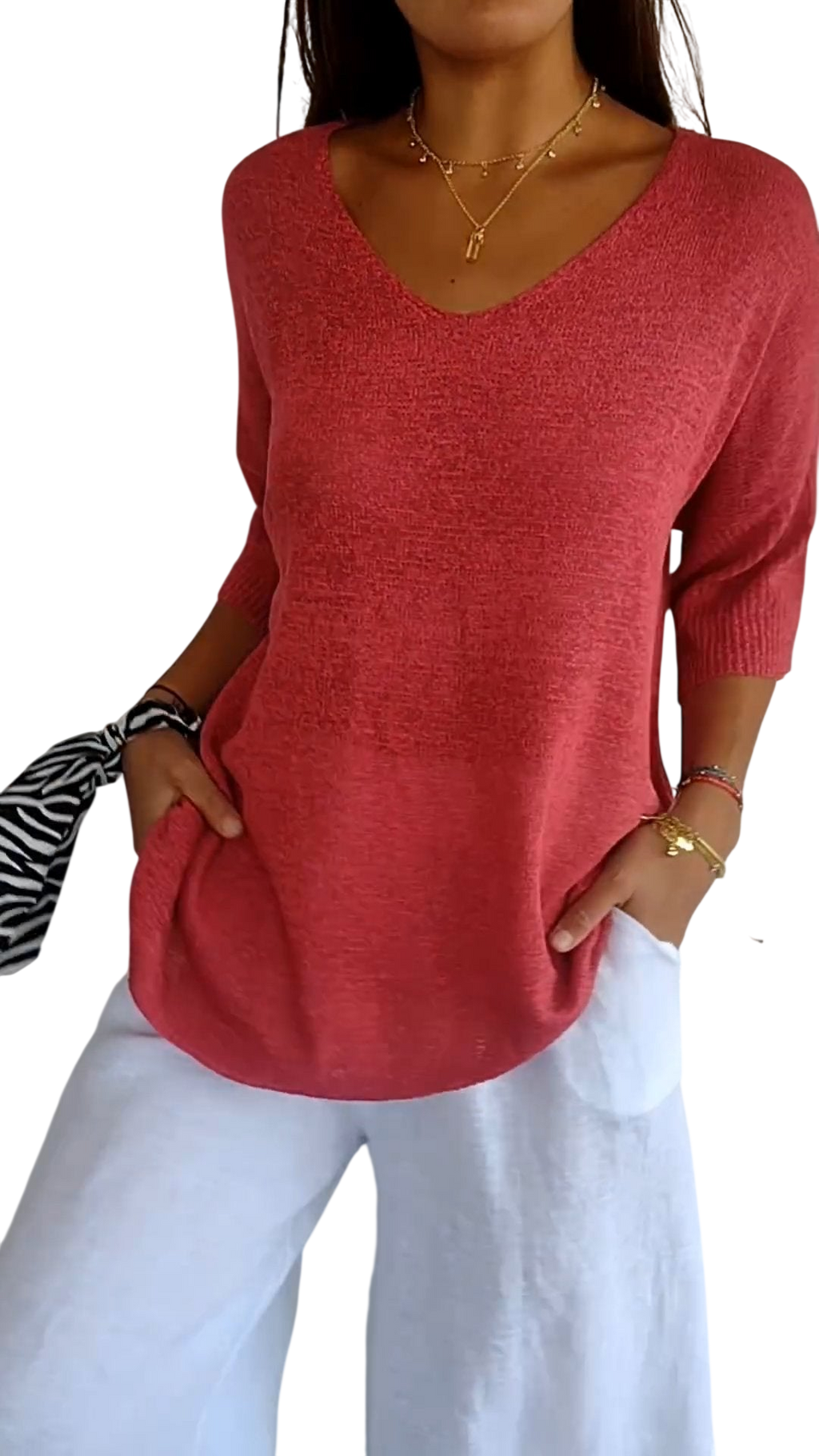 LAUREN™ | Haut décontracté à col en V pour femme