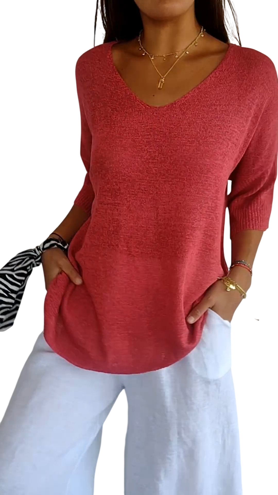 LAUREN™ | Haut décontracté à col en V pour femme