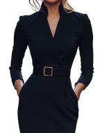 Camille™ | Robe fourreau noire ceinturée