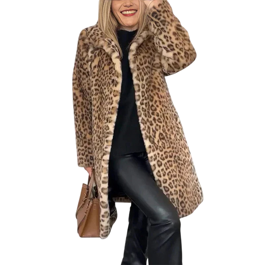 Susana - Mid-Length Coat with Leopard Print