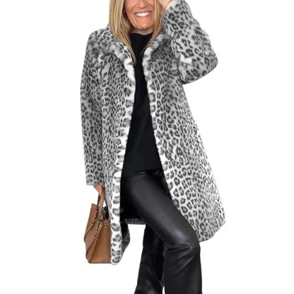Susana - Mid-Length Coat with Leopard Print