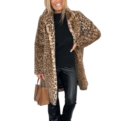 Susana - Mid-Length Coat with Leopard Print