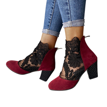 Chiara – Floral Lace Heels with Glitter Heel