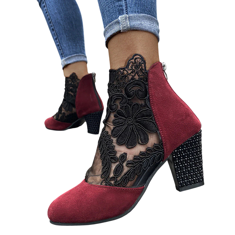 Chiara - Escarpins à dentelle florale et talon pailleté