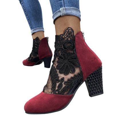 Chiara – Floral Lace Heels with Glitter Heel