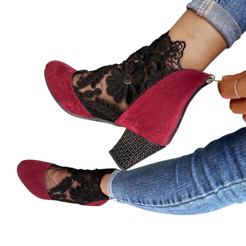 Chiara - Escarpins à dentelle florale et talon pailleté