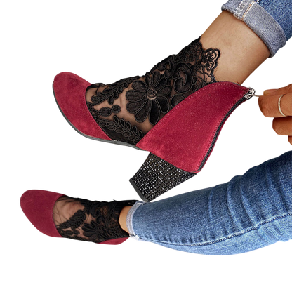Chiara – Floral Lace Heels with Glitter Heel