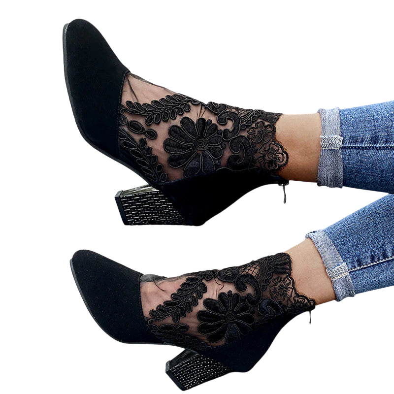 Chiara - Escarpins à dentelle florale et talon pailleté