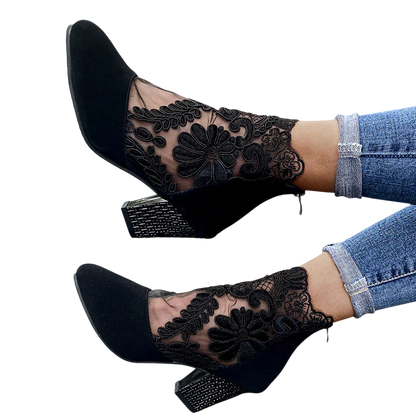 Chiara – Floral Lace Heels with Glitter Heel
