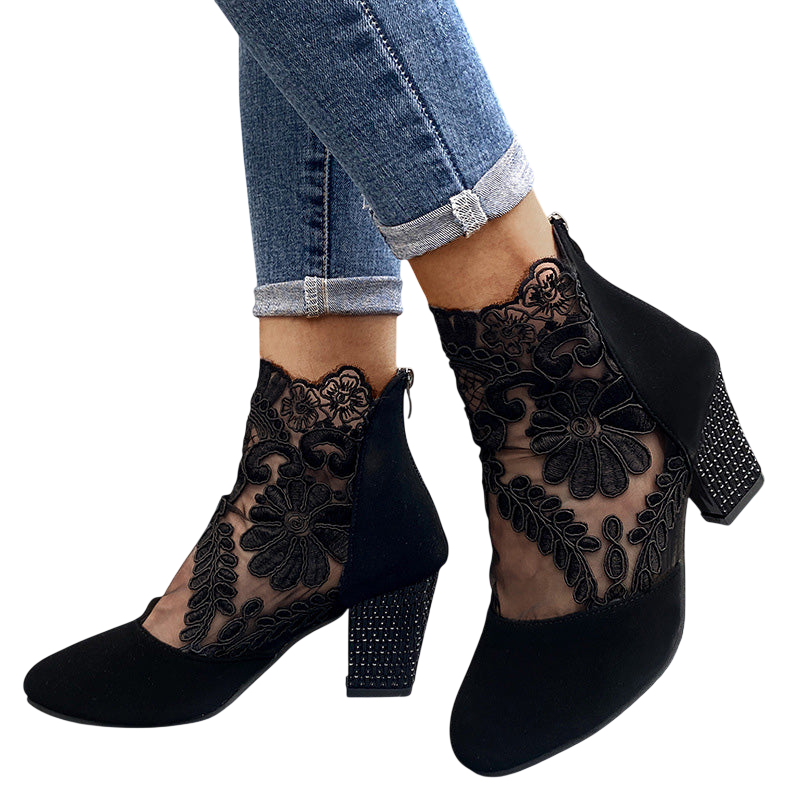 Chiara - Escarpins à dentelle florale et talon pailleté