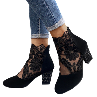 Chiara – Floral Lace Heels with Glitter Heel