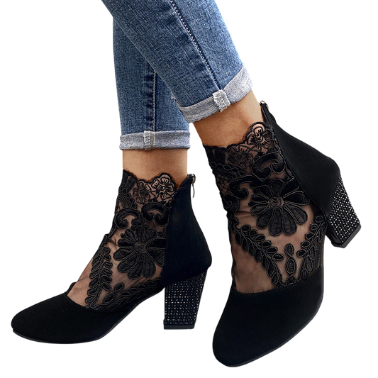 Chiara – Floral Lace Heels with Glitter Heel
