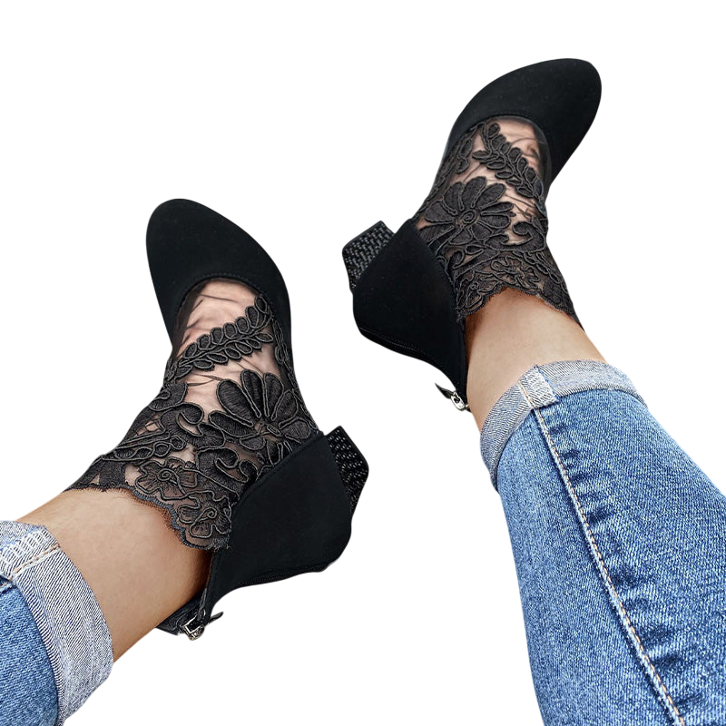 Chiara - Escarpins à dentelle florale et talon pailleté