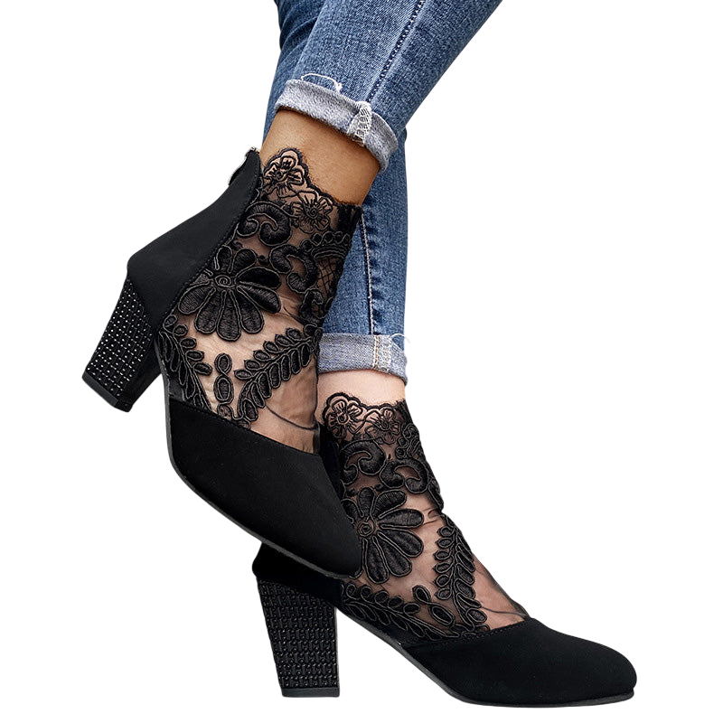 Chiara - Escarpins à dentelle florale et talon pailleté