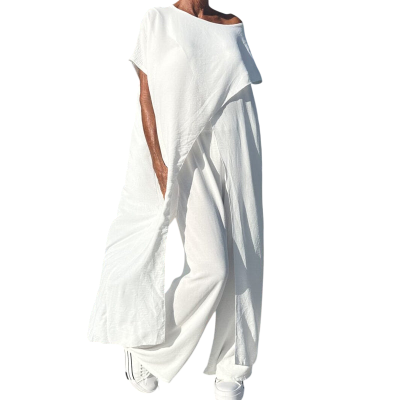 Ensemble deux pièces élégant Gabbie™ à épaules dénudées | Haut décontracté et pantalon à jambes larges