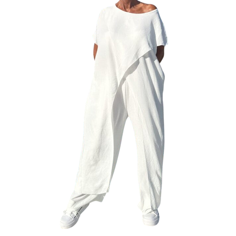 Ensemble deux pièces élégant Gabbie™ à épaules dénudées | Haut décontracté et pantalon à jambes larges