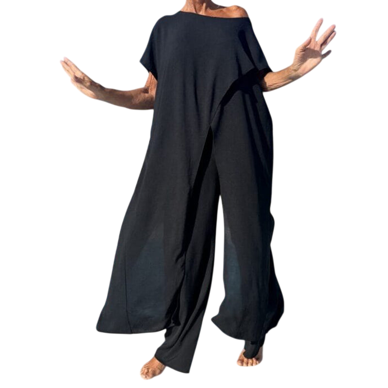 Ensemble deux pièces élégant Gabbie™ à épaules dénudées | Haut décontracté et pantalon à jambes larges