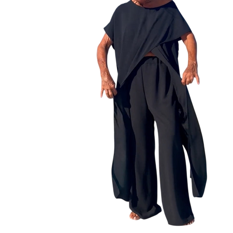 Ensemble deux pièces élégant Gabbie™ à épaules dénudées | Haut décontracté et pantalon à jambes larges