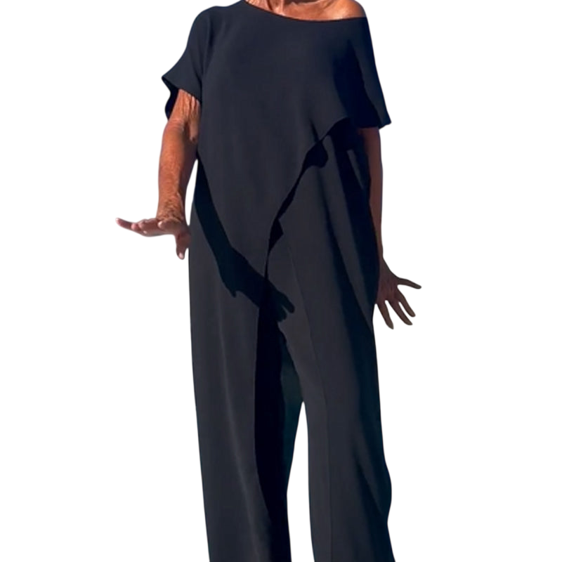 Ensemble deux pièces élégant Gabbie™ à épaules dénudées | Haut décontracté et pantalon à jambes larges
