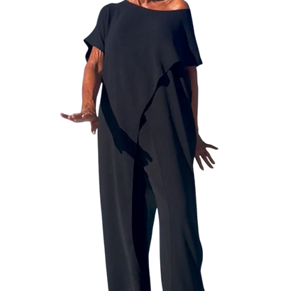 Gabbie Elegant Off-Shoulder Two-Piece Set | Relaxed Top and Wide-Leg Pants