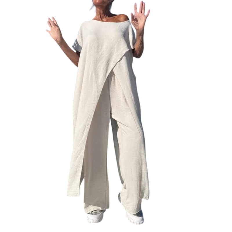 Ensemble deux pièces élégant Gabbie™ à épaules dénudées | Haut décontracté et pantalon à jambes larges