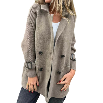 Gabriela - Women's Double-Breasted Coat with Lapel
