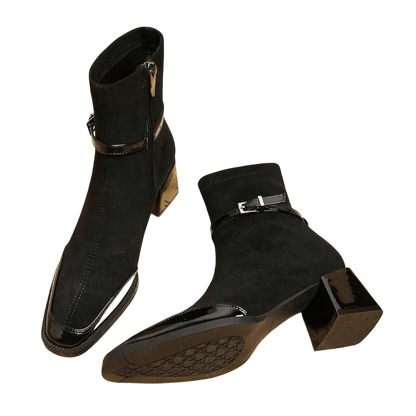 Valeria – Suede Ankle Boot with Modern Buckle