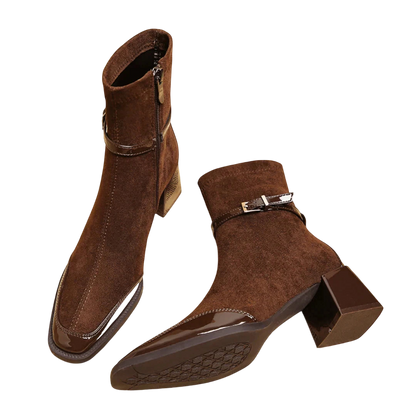 Valeria – Suede Ankle Boot with Modern Buckle