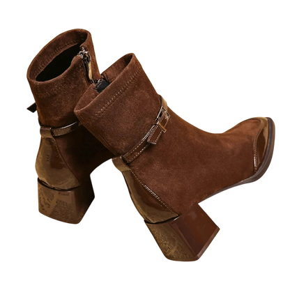 Valeria – Suede Ankle Boot with Modern Buckle