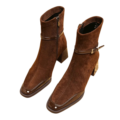 Valeria – Suede Ankle Boot with Modern Buckle