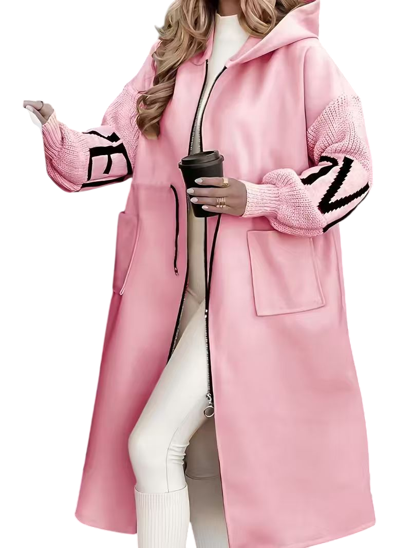 Noa - Long manteau à capuche avec manches tricotées